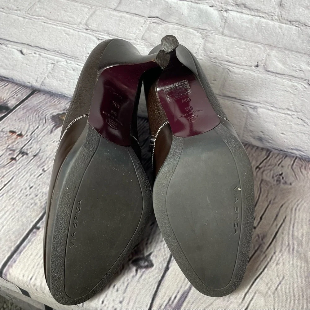 VIa Spiga High Heel Suede Leather Brown Booties Made In Italy Size 9